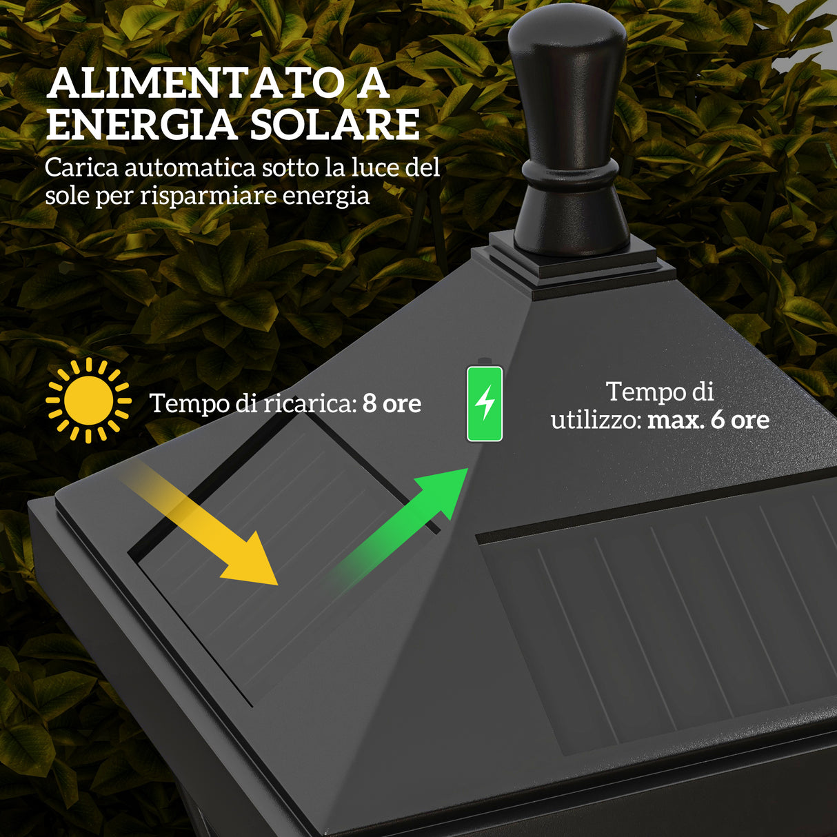 easycomfort easycomfort lampione da giardino con 6h autonomia e ancoraggio a terra in abs e policarbonato 15x15x127 cm nero