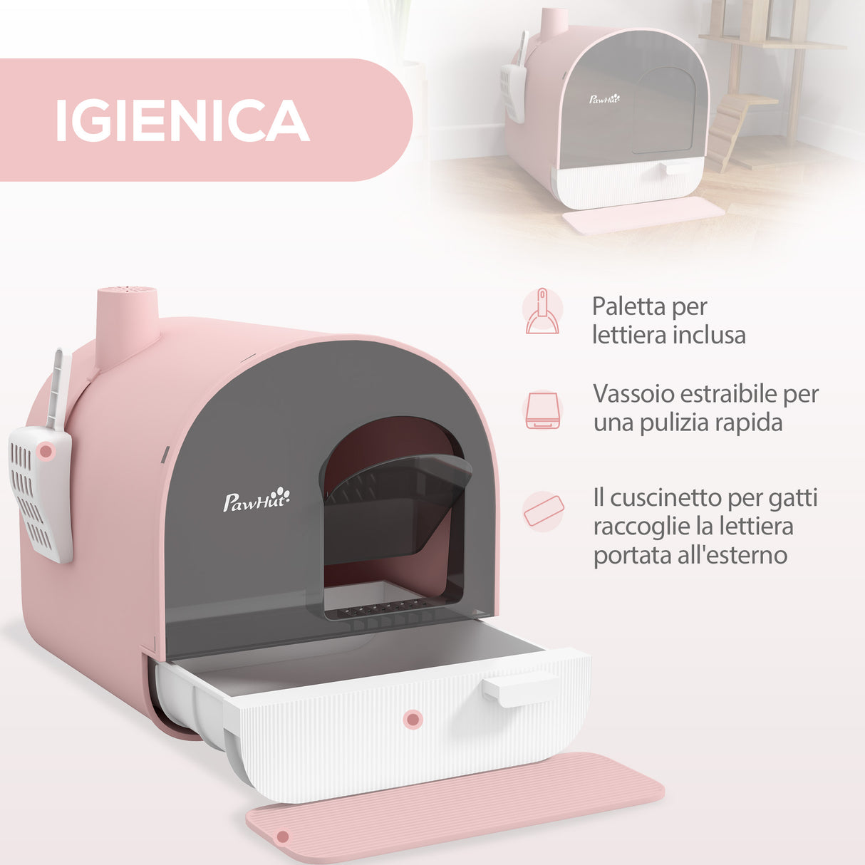 easycomfort easycomfort lettiera per gatti chiusa con filtri paletta e vassoio struttura in pp 43x44x47cm rosa