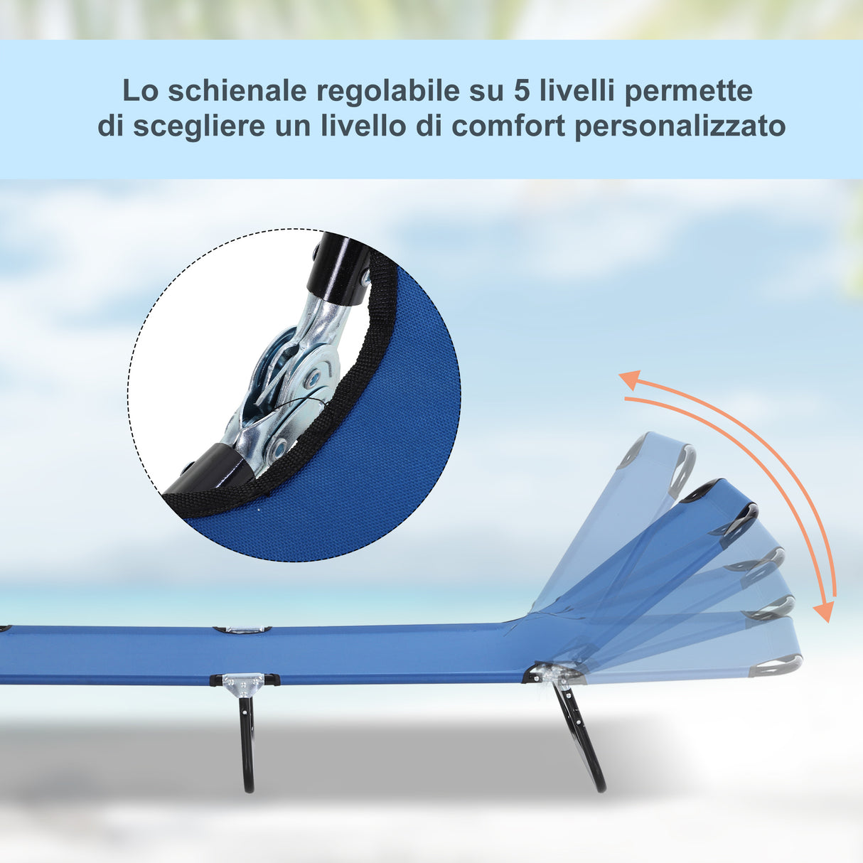 easycomfort easycomfort lettino da giardino con schienale regolabile in 5 posizioni in acciaio e tessuto oxford 188x56x28 cm blu
