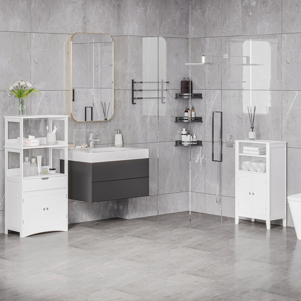 easycomfort easycomfort mobile bagno con mensole regolabili e armadietto 2 ante mobiletto bagno multiuso in legno bianco 50x30x93cm