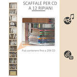 easycomfort easycomfort mobile libreria porta cd a 12 ripiani per 204 cd in mdf e truciolato 21x20x175 cm color legno