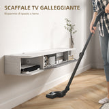 easycomfort easycomfort mobile tv sospeso in legno con 2 ripiani aperti e armadietto 120x26x16 cm bianco e grigio