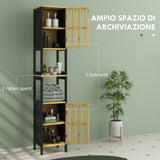 easycomfort easycomfort mobiletto bagno a doghe con 2 ripiani aperti e 2 armadietti in mdf e bambu 32x30x172 cm nero e color legno