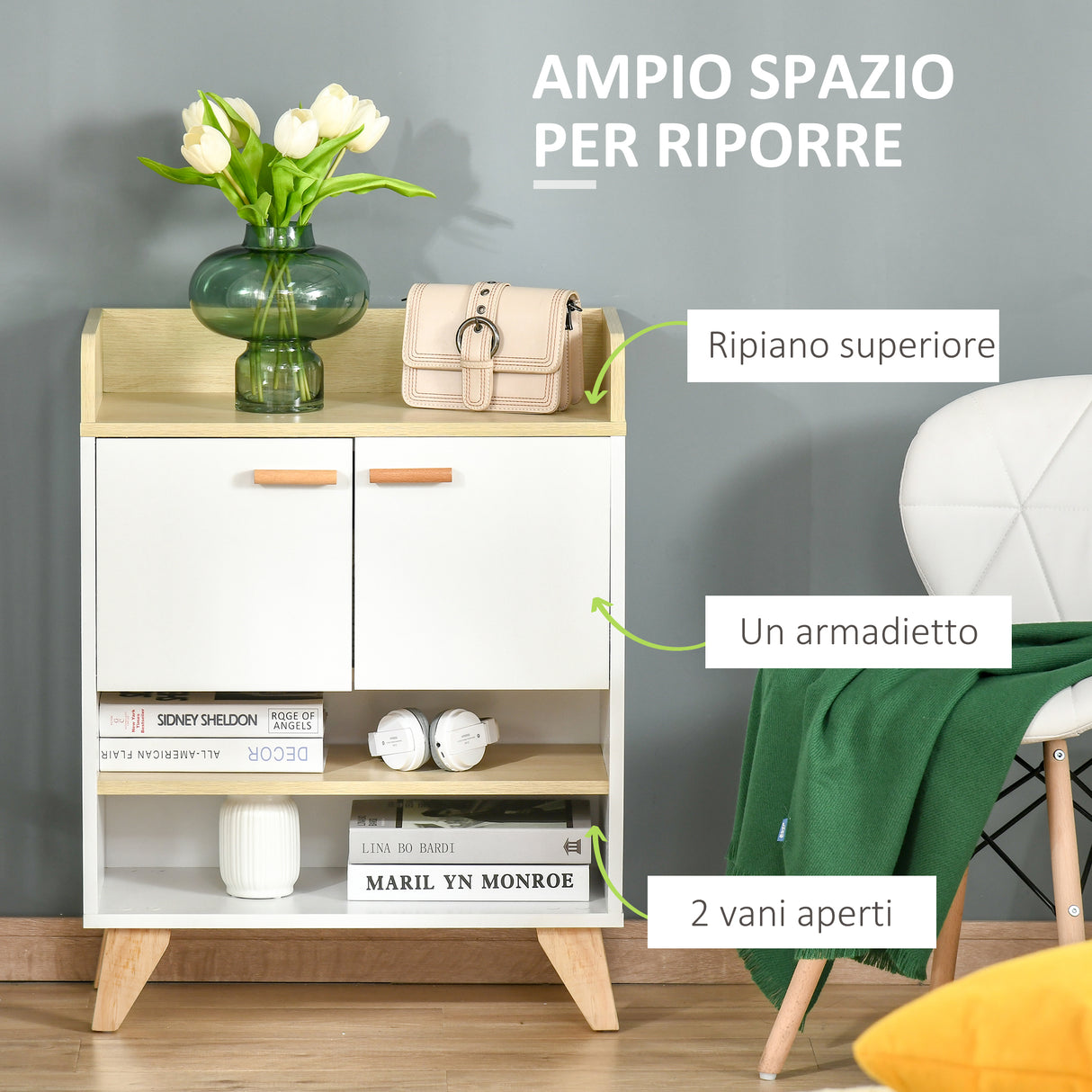 easycomfort easycomfort mobiletto multiuso con armadietto e ripiani aperti mobile da soggiorno cucina ufficio in legno bianco 60x30x78cm