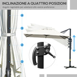 easycomfort easycomfort ombrellone a sbalzo 3x3 m inclinabile con manovella e base a croce in acciaio e poliestere bianco crema