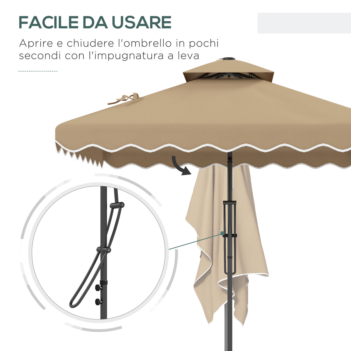 easycomfort easycomfort ombrellone a sbalzo con doppio tetto apertura a manovella e base a croce 2 5x2 5m cachi