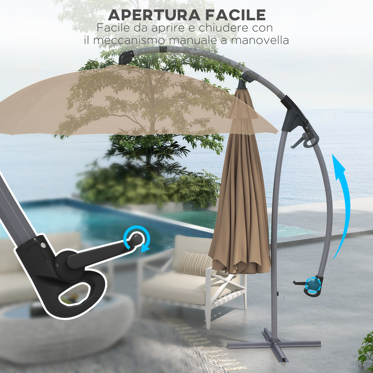 easycomfort easycomfort ombrellone da giardino decentrato 2 7m apertura a manovella e 16 stecche in fibra di vetro cachi