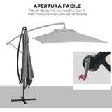 easycomfort easycomfort ombrellone da giardino decentrato con base a croce e apertura a manovella 294x193cm grigio