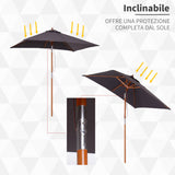 easycomfort easycomfort ombrellone da giardino inclinabile 2x1 5 m con 6 stecche e palo in legno di abete grigio scuro