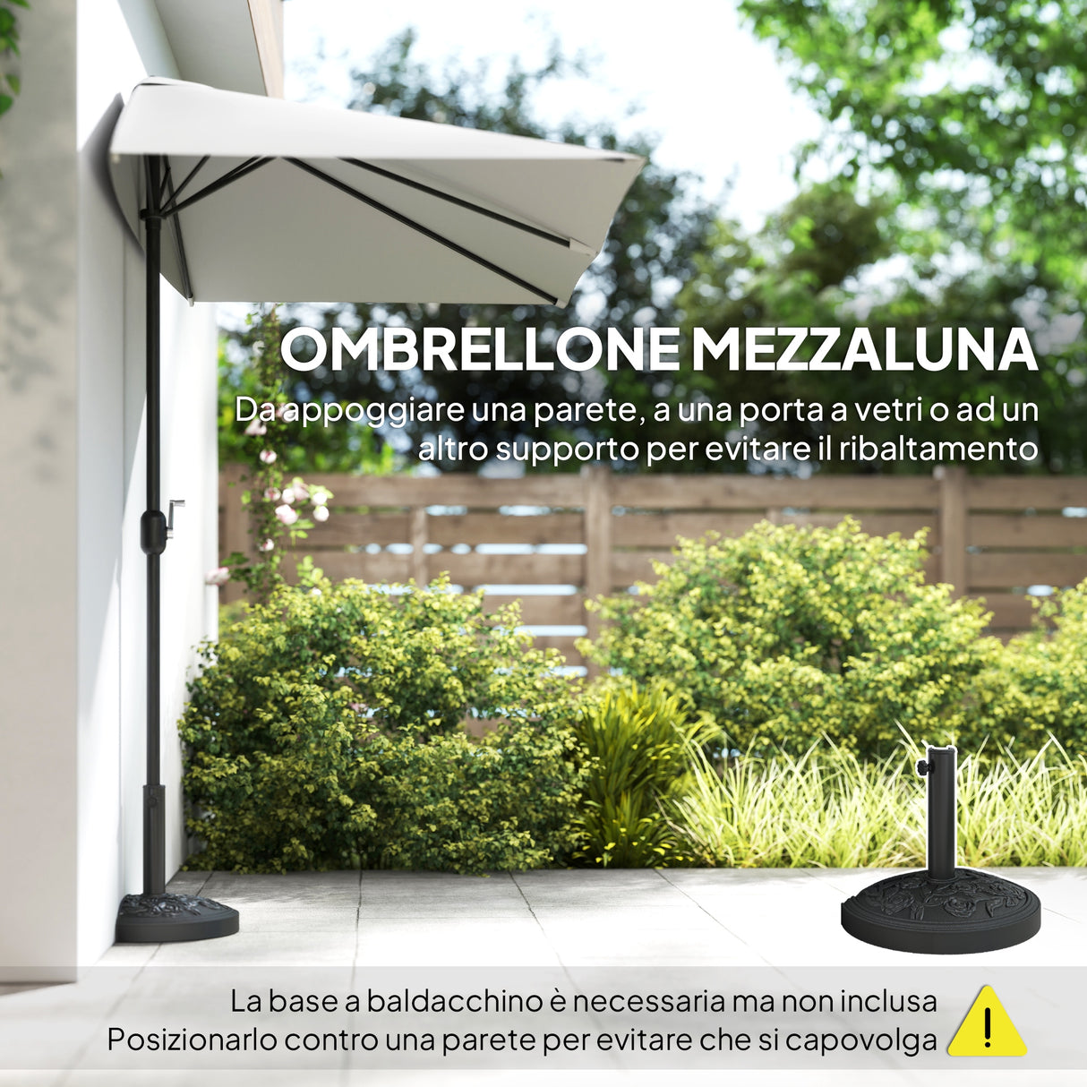 easycomfort easycomfort ombrellone da parete mezzaluna salvaspazio con apertura a manovella crema