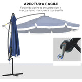 easycomfort easycomfort ombrellone decentrato a 8 stecche con base a croce in acciaio e poliestere 295x260 cm blu scuro