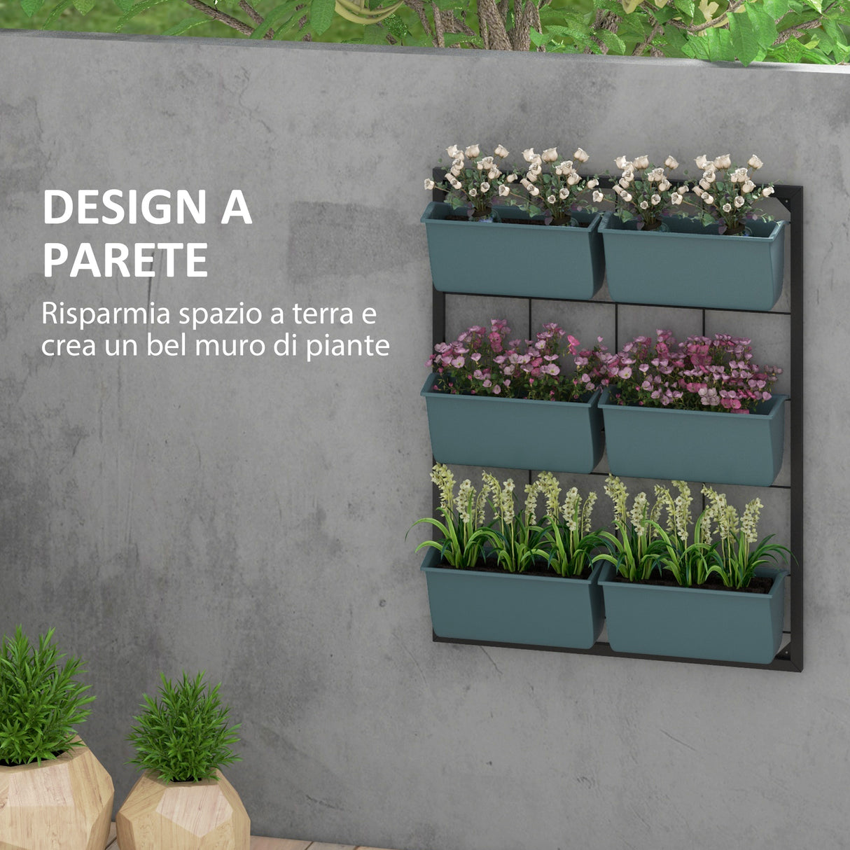 easycomfort easycomfort orto verticale a 3 livelli con 6 vasi in acciaio e plastica 52x14x66cm verde scuro