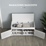 easycomfort easycomfort panca scarpiera con ripiano interno regolabile su 3 livelli in mdf e simil lino 90x36x50 cm bianco e grigio