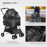 easycomfort easycomfort passeggino per cani 3 in 1 convertibile in borsa e trasportino con guinzaglio e cuscino grigio