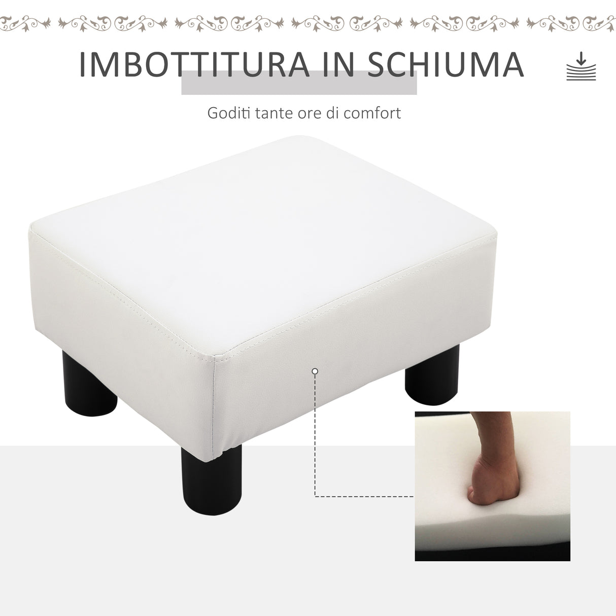 easycomfort easycomfort poggiapiedi rettangolare imbottito e rivestito in finta pelle bianca per soggiorno e ingresso 40x30x24 cm