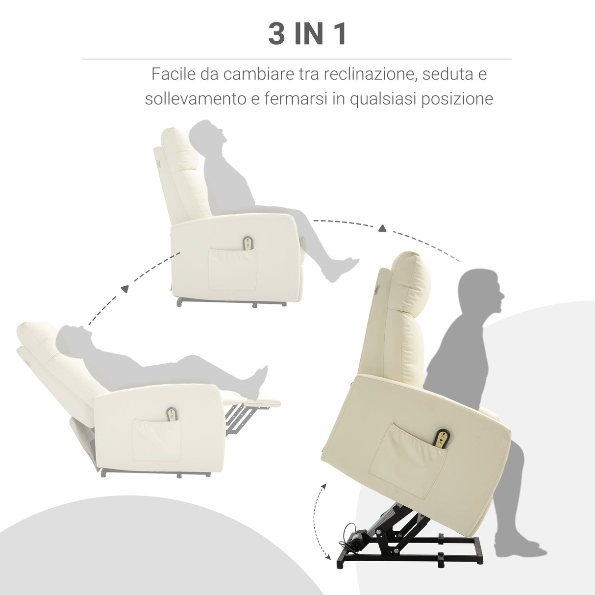 easycomfort easycomfort poltrona alzapersona con telecomando e schienale reclinabile a 145 similpelle color crema