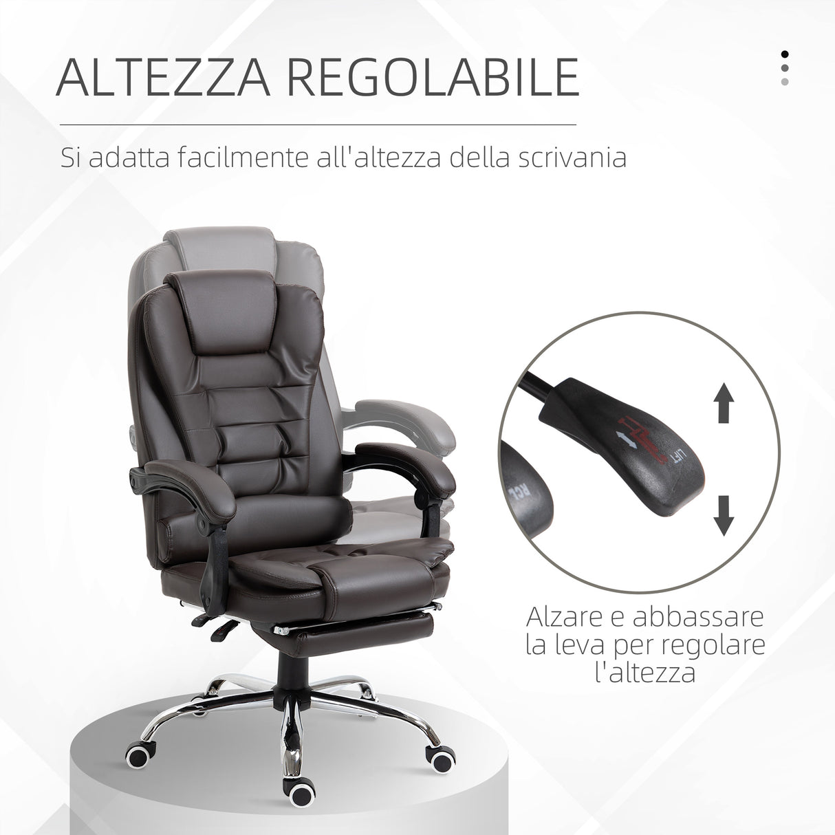 easycomfort easycomfort poltrona da ufficio reclinabile in stile presidenziale con poggiapiedi 64 5x69x109 117 cm color caffe