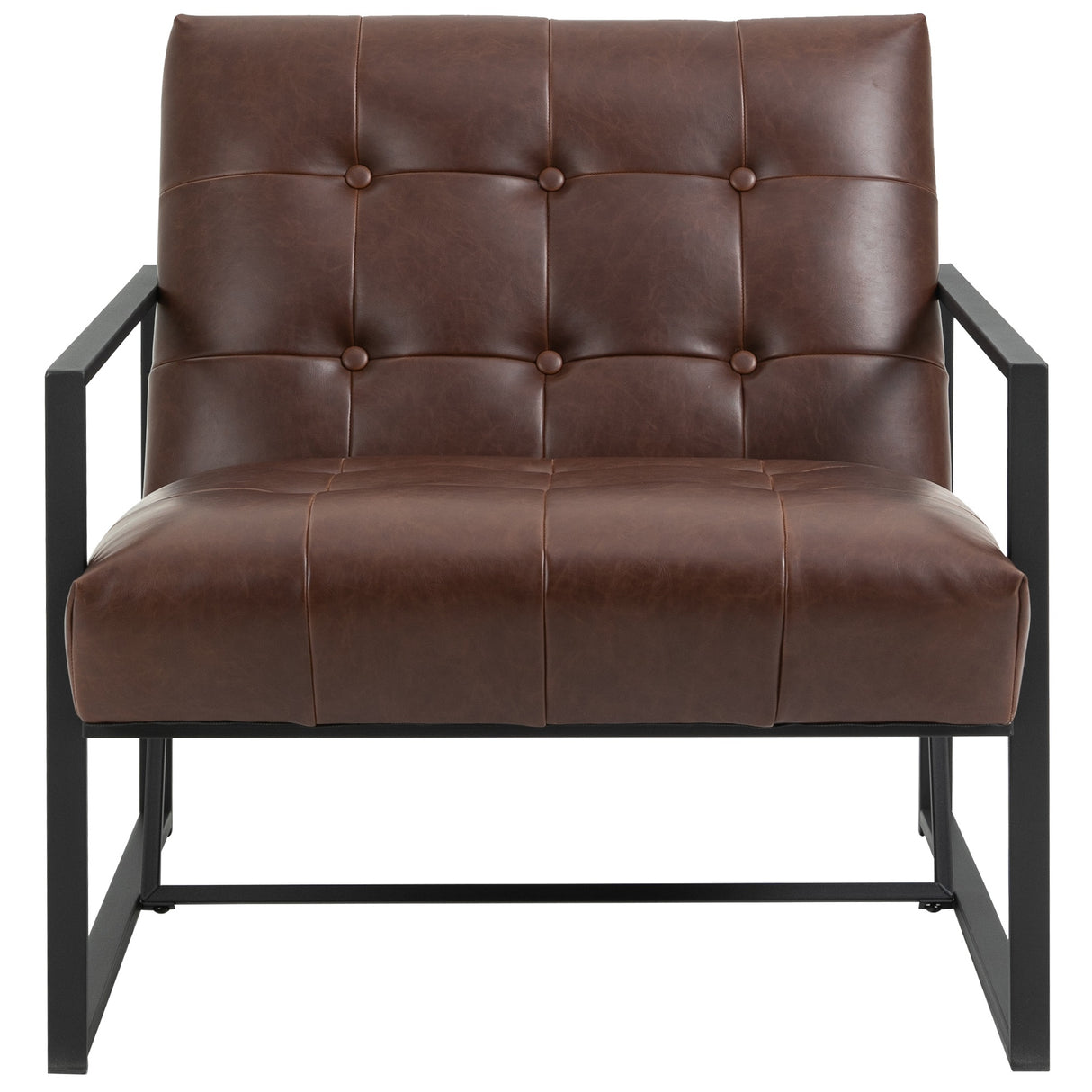 easycomfort easycomfort poltrona imbottita stile industriale trapuntata a bottoni arredamento moderno poltroncina da ingresso in metallo e pu 75x81x78cm marrone