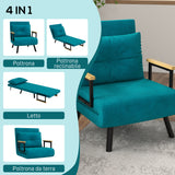 easycomfort easycomfort poltrona letto 3 in 1 con schienale reclinabile in 5 posizioni e cuscino 63x73x81 cm blu scuro