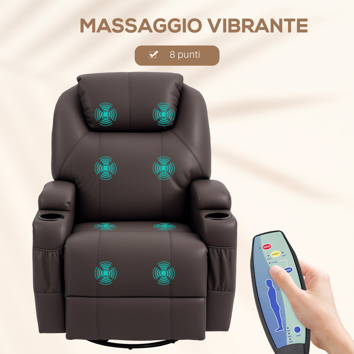 easycomfort easycomfort poltrona massaggiante reclinabile con 8 punti massaggio e 5 modalita 84x92x109cm marrone scuro