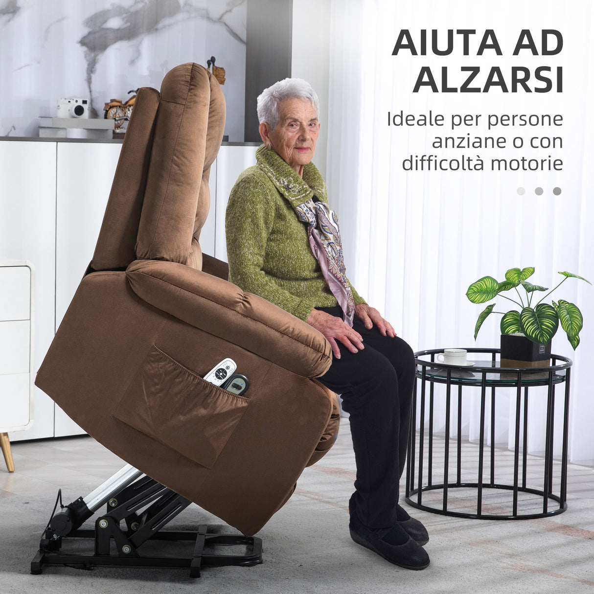 easycomfort easycomfort poltrona relax alzapersona reclinabile massaggiante e riscaldata in velluto marrone