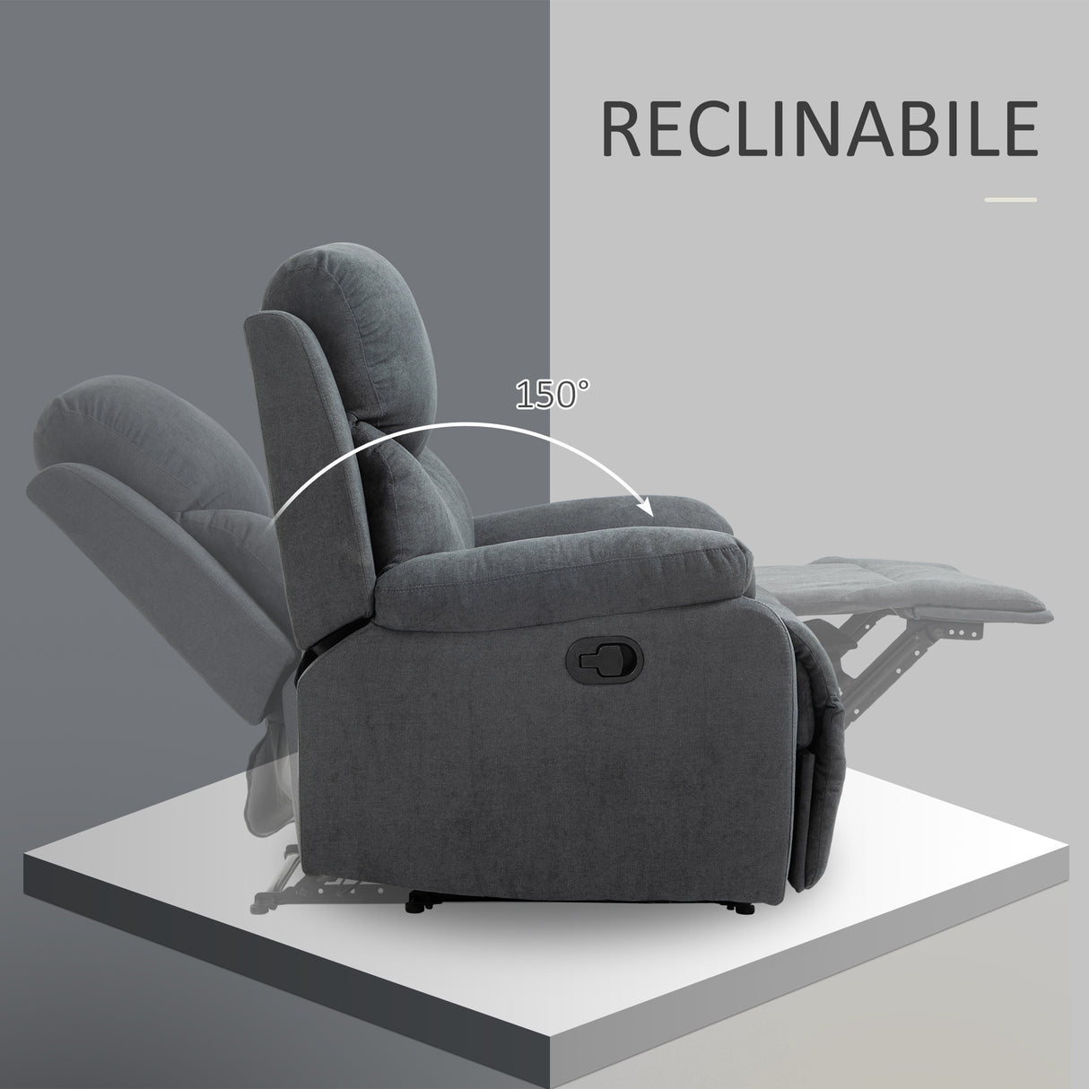 easycomfort easycomfort poltrona relax manuale ergonomica in tessuto poltrona reclinabile a 150 e poggiapiedi per casa e ufficio 93x88x102cm grigio scuro ean 8055776913636