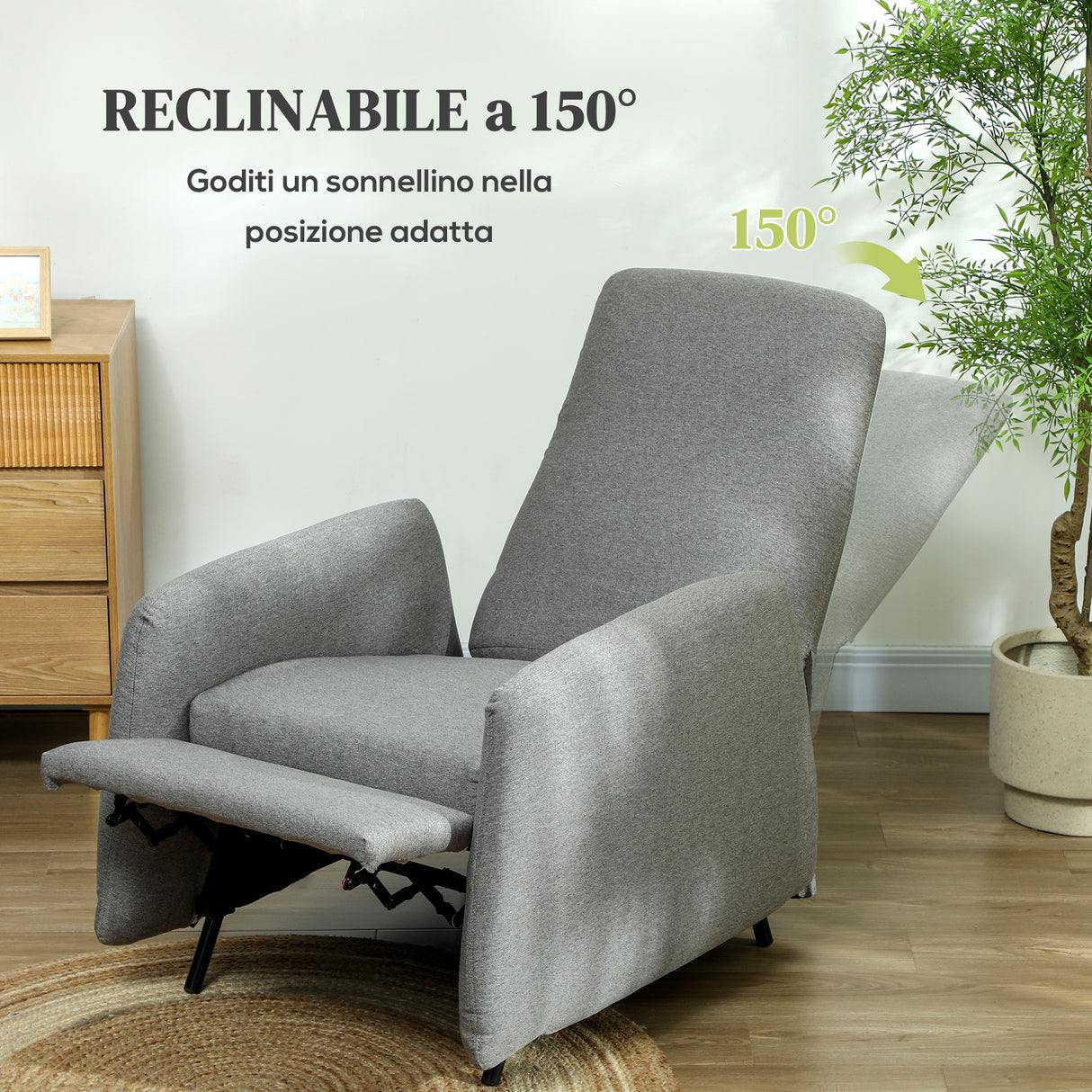 easycomfort easycomfort poltrona relax reclinabile con poggiapiedi estraibile copertura di ricambio e seduta con molle grigio
