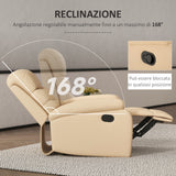 easycomfort easycomfort poltrona relax reclinabile con poggiapiedi in finta pelle e imbottitura in spugna 78x90x105cm beige