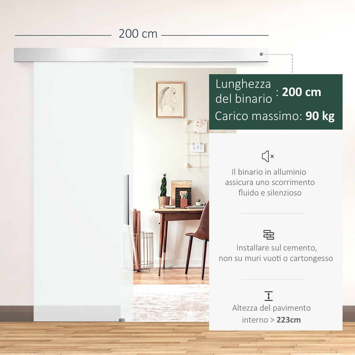 easycomfort easycomfort porta scorrevole in vetro trasparente con binario e maniglia in alluminio per bagno cucina studio 210x75x0 8cm ean 8054144133218