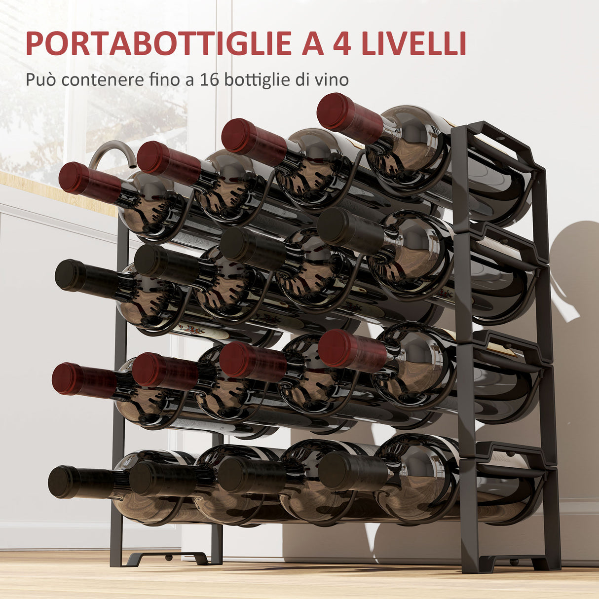easycomfort easycomfort portabottiglie a 4 livelli a onda impilabili per 16 bottiglie in metallo 42 5x16 5x41 cm nero