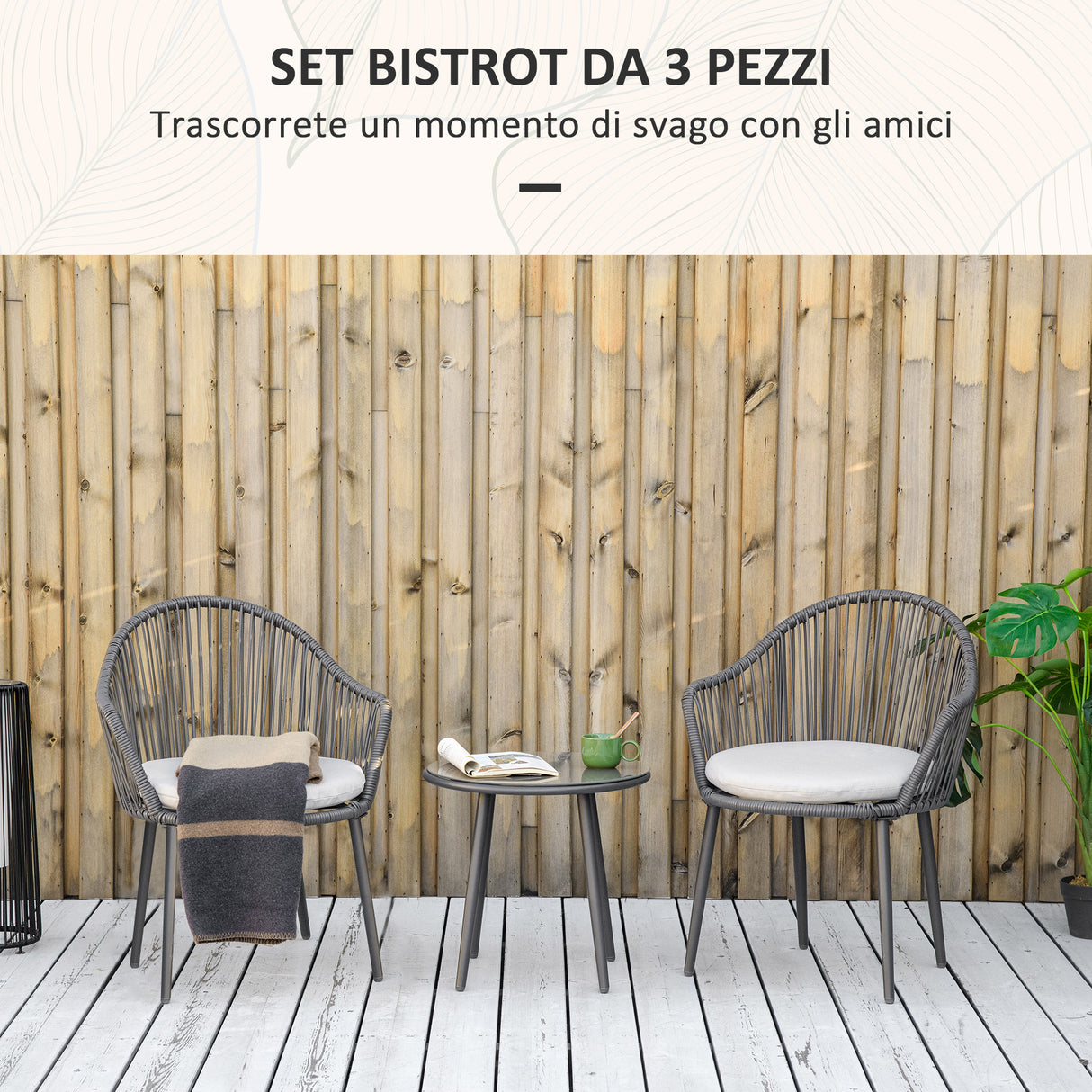 easycomfort easycomfort salotto da giardino in rattan con 2 poltroncine con cuscini e tavolino da caffe in vetro grigio
