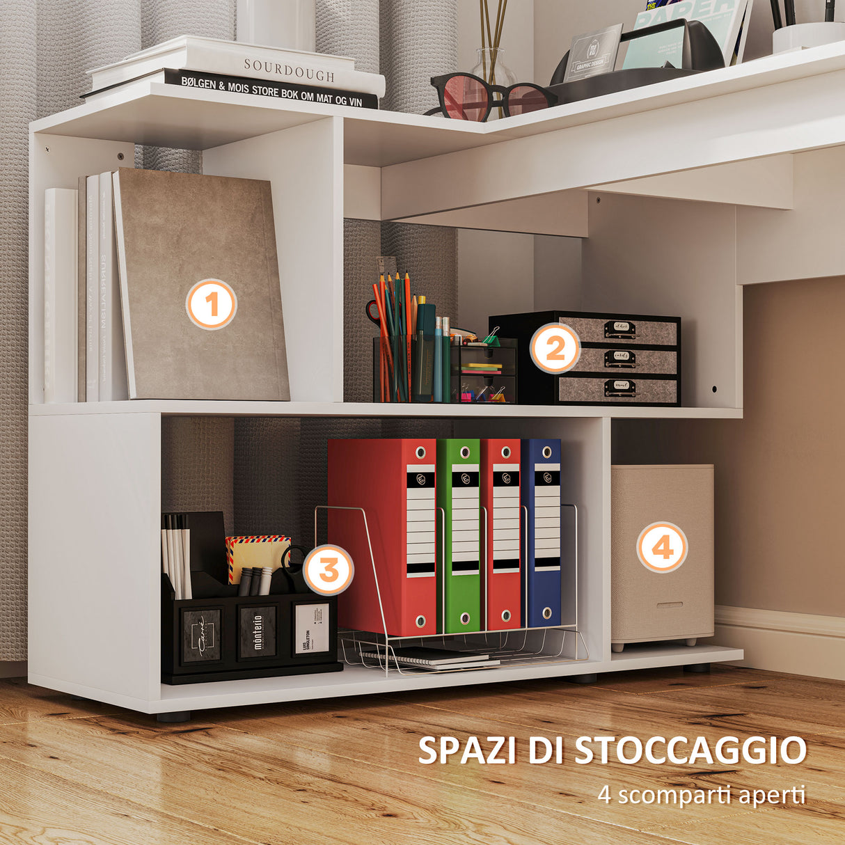 easycomfort easycomfort scrivania angolare moderna per ufficio con 4 ripiani in legno bianco 120x100x77 cm