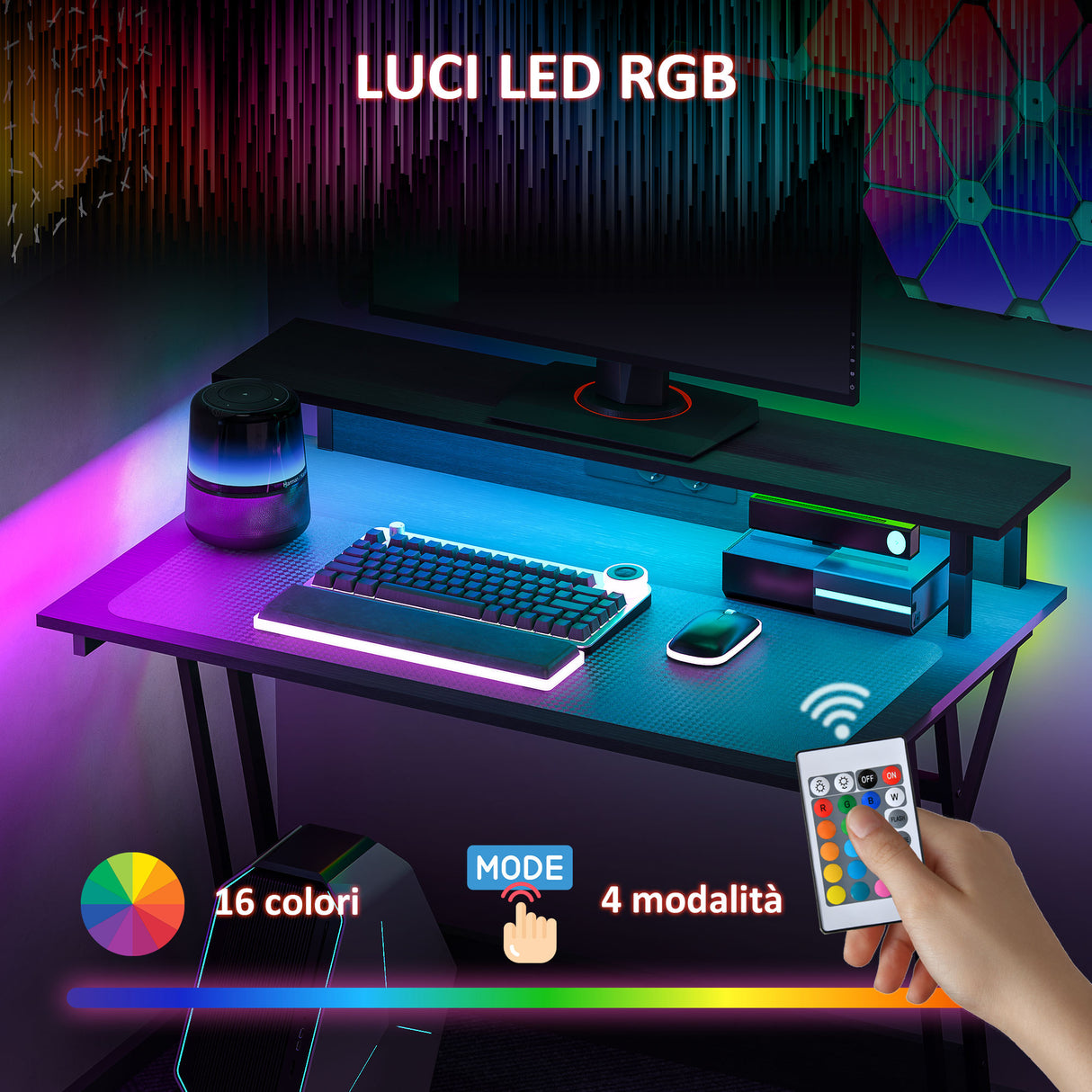 easycomfort easycomfort scrivania gaming con luci led e supporto per monitor in truciolato e acciaio 100x60x88 5 cm nero