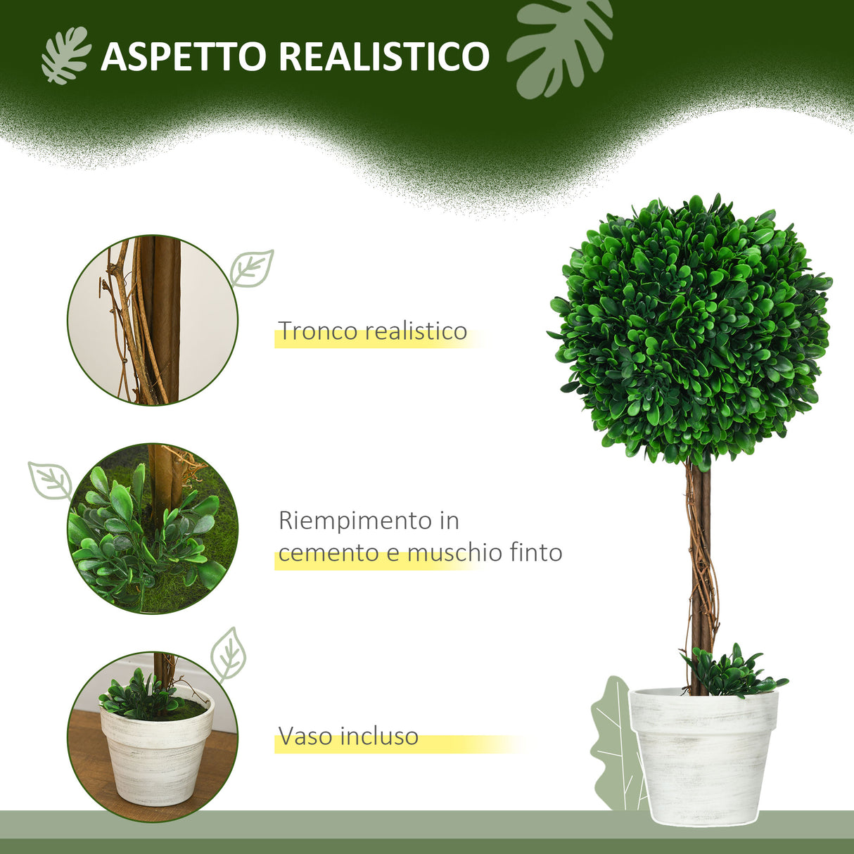 easycomfort easycomfort set 2 piante finte alberi di bosso da interno ed esterno con vaso 28x60cm