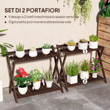 easycomfort easycomfort set 2 portapiante a 2 livelli con design a doghe in legno di abete 73x36x64 cm marrone bruciato