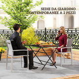 easycomfort easycomfort set 2 sedie da giardino impilabili con seduta traspirante in acciaio e textilene 56x58x89 cm grigio chiaro