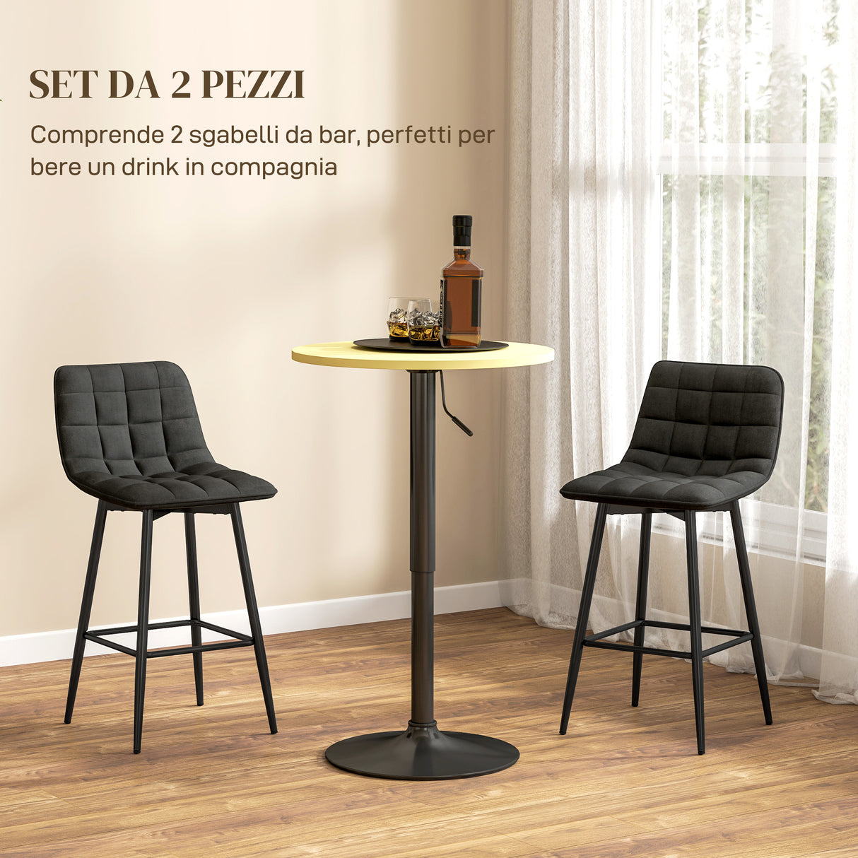 easycomfort easycomfort set 2 sgabelli da cucina stile nordico in tessuto effetto velluto e metallo 45x47x84 cm nero
