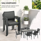 easycomfort easycomfort set da giardino con 6 sedie impilabili in tessuto a rete e tavolo effetto legno grigio