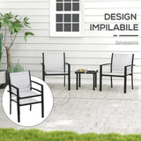 easycomfort easycomfort set da giardino con tavolino in vetro e 2 sedie impilabili in tessuto a rete grigio chiaro