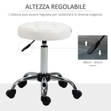 easycomfort easycomfort sgabello girevole rotondo con ruote altezza regolabile e rivestimento in finta pelle bianco