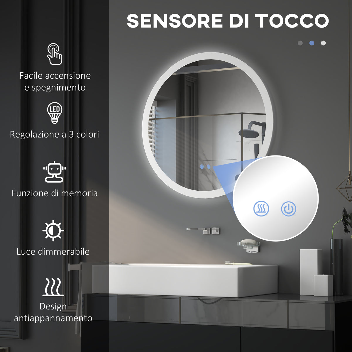 easycomfort easycomfort specchio bagno led antiappannamento con 3 colori e luminosita regolabile in metallo e vetro 70x3 cm