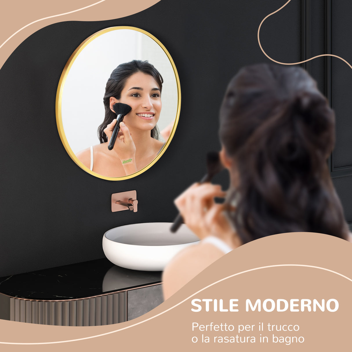 easycomfort easycomfort specchio bagno rotondo con cornice da parete in lega di alluminio 50x2cm oro