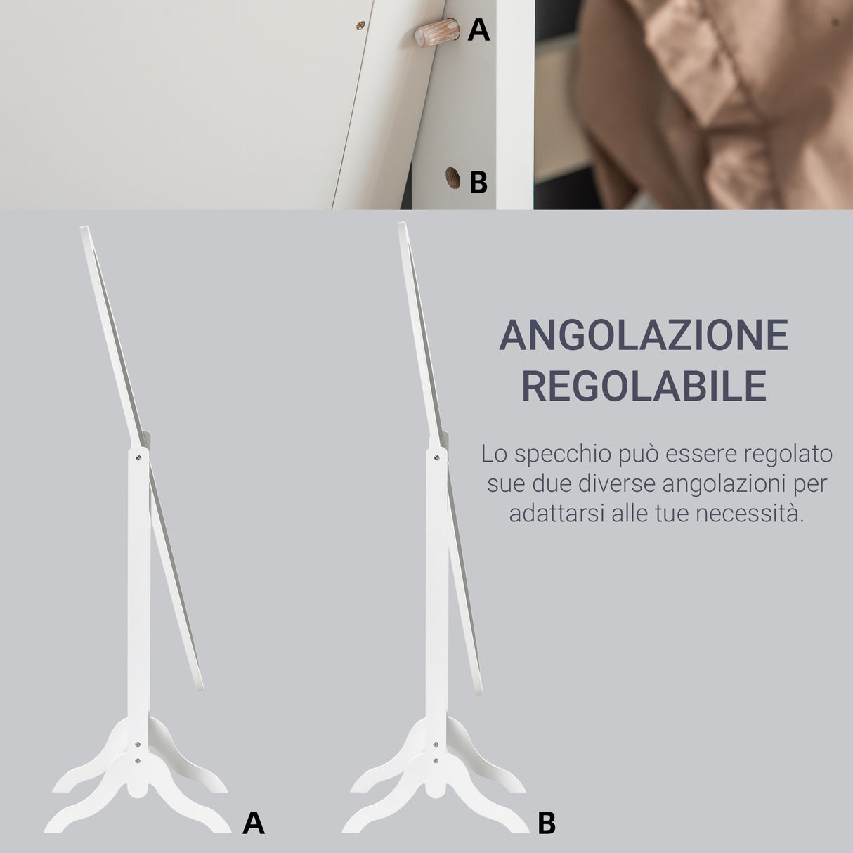 easycomfort easycomfort specchio da terra ovale a figura intera con inclinazione regolabile 47 5x45 5x154 5cm bianco