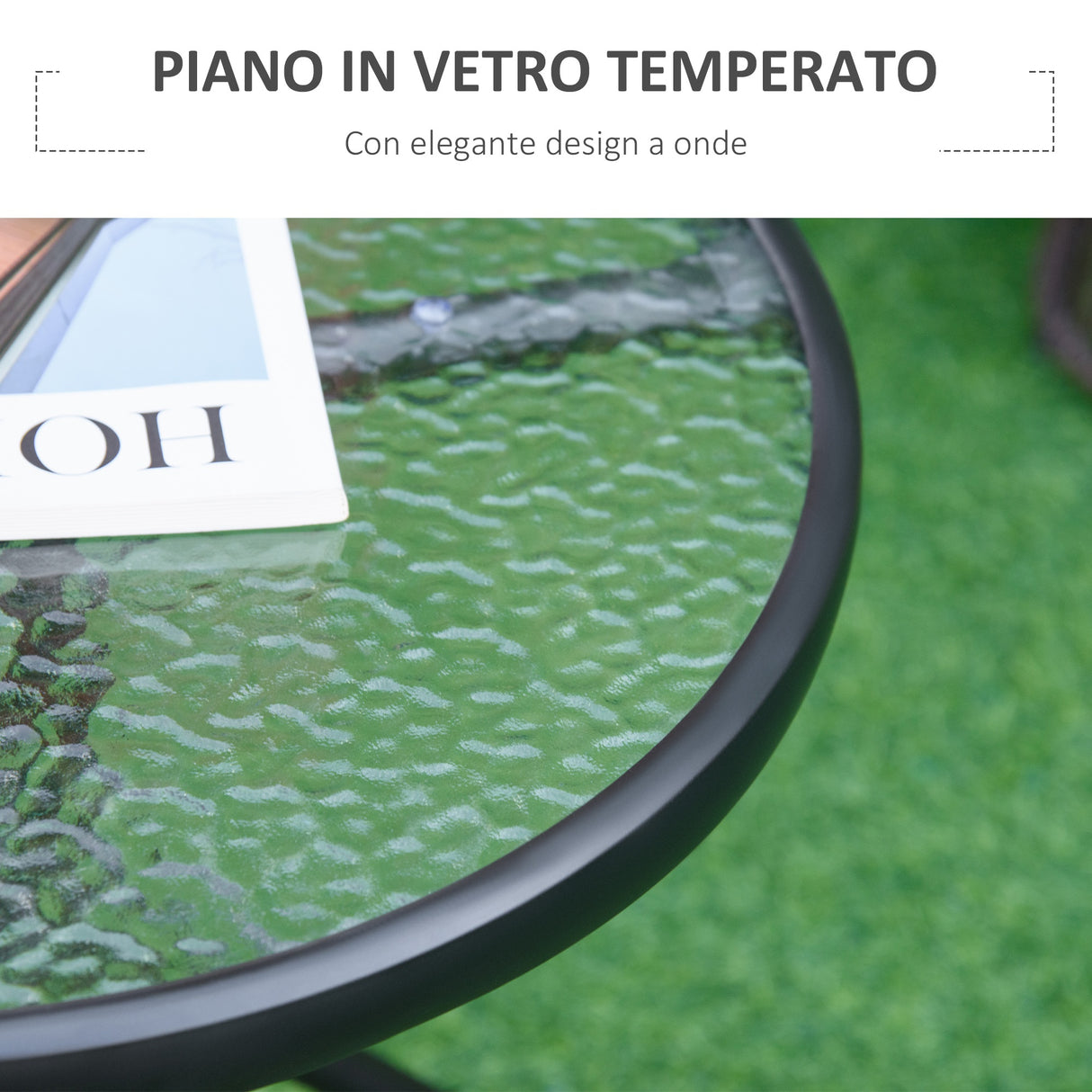 easycomfort easycomfort tavolino da giardino rotondo con ripiano in vetro e struttura in metallo 50x55cm nero