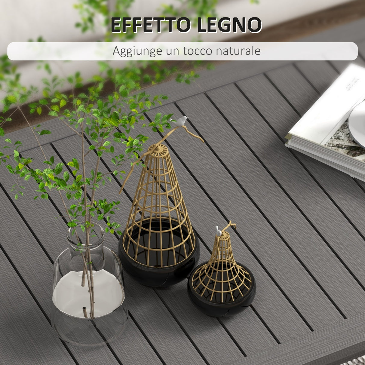 easycomfort easycomfort tavolino per esterni rettangolare in alluminio effetto legno 100x60cm marrone