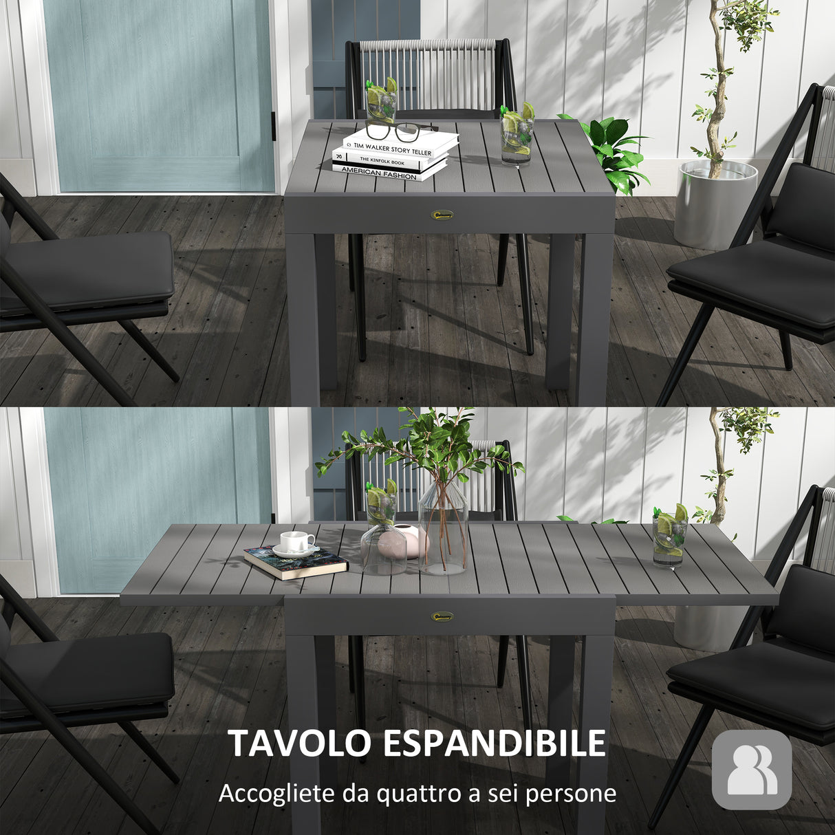 easycomfort easycomfort tavolo da giardino allungabile per 4 6 persone con piano a doghe in alluminio 81162x80x75 cm grigio