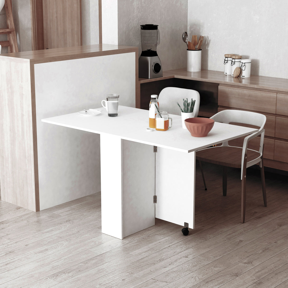 easycomfort easycomfort tavolo pieghevole salvaspazio 2 ripiani inferiori in legno tavolo richiudibile salvaspazio con ruote per 6 persone 75p x 140l x 74h cm bianco ean 8054111849241