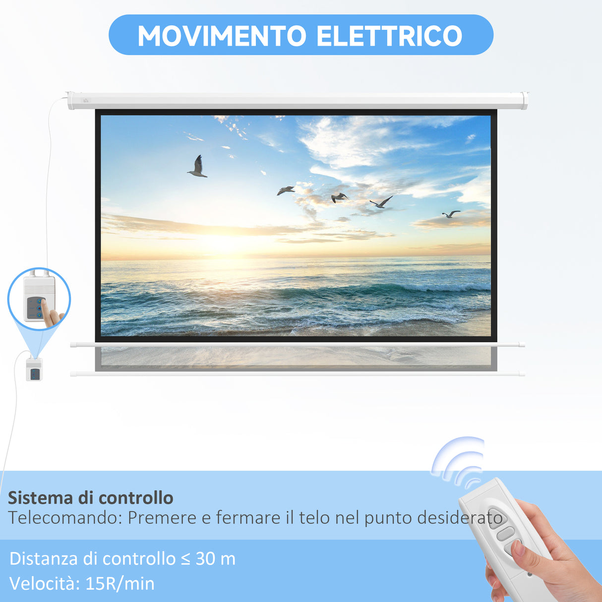 easycomfort easycomfort telo per proiettore 84 169 motorizzato con telecomando 215x8x140cm bianco