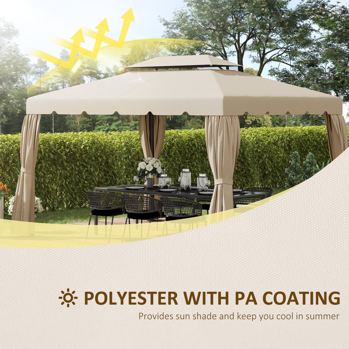 easycomfort easycomfort tettuccio di ricambio per gazebo da giardino 3x4m con tetto a 2 livelli in poliestere beige