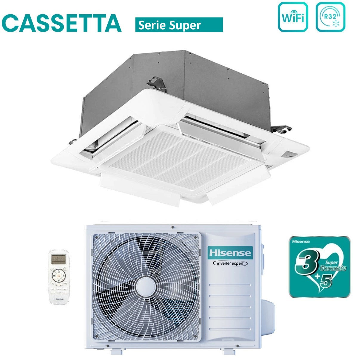 climatizzatore condizionatore hisense inverter a cassetta serie super 18000 btu act52ur4rcc8 _ auw52u4rs7 r 32 wi fi optional classe a__ a_ con telecomando e pannello incluso